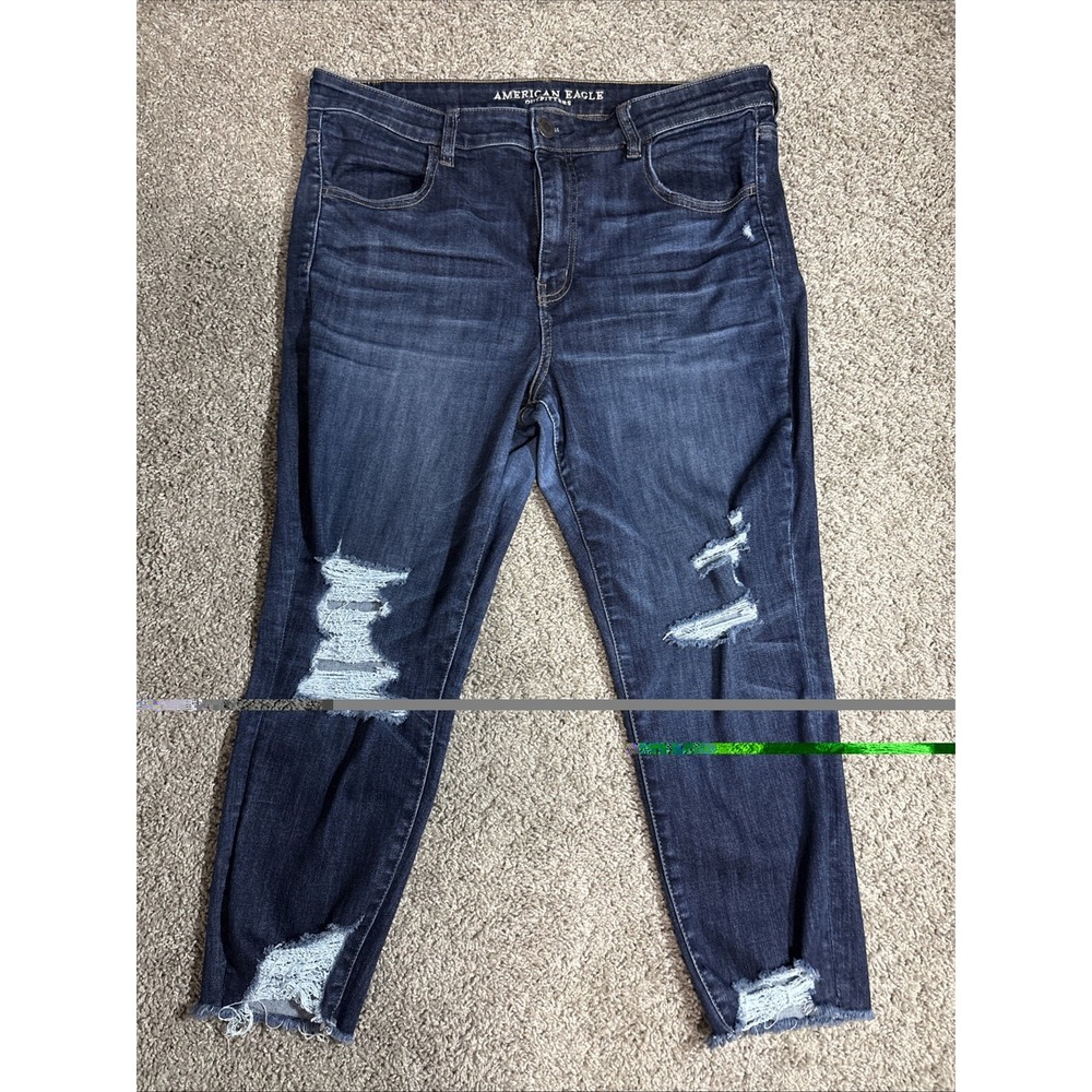 American Eagle Hi-Rise Jegging Crop Distressed Jeans Dark Wash 18 Short Womens‎